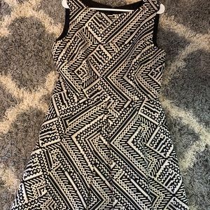 Black gold and white fit and flare dress